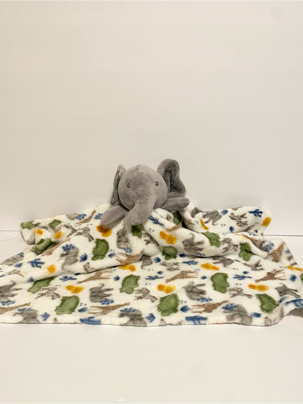Modern Baby Elephant Lovey Zoo Animal Oversize Large Security Blanket White 22”